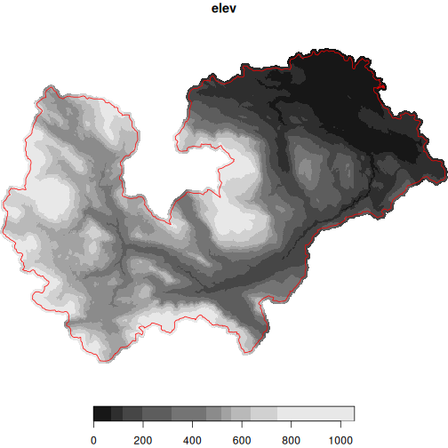 Koksilah watershed outlined with TRIM digital elevation tiles showing elevation across the whole watershed