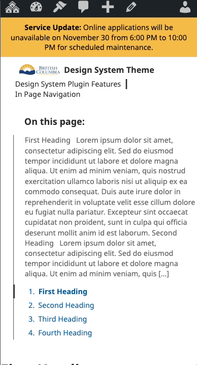 In-page Navigation mobile view