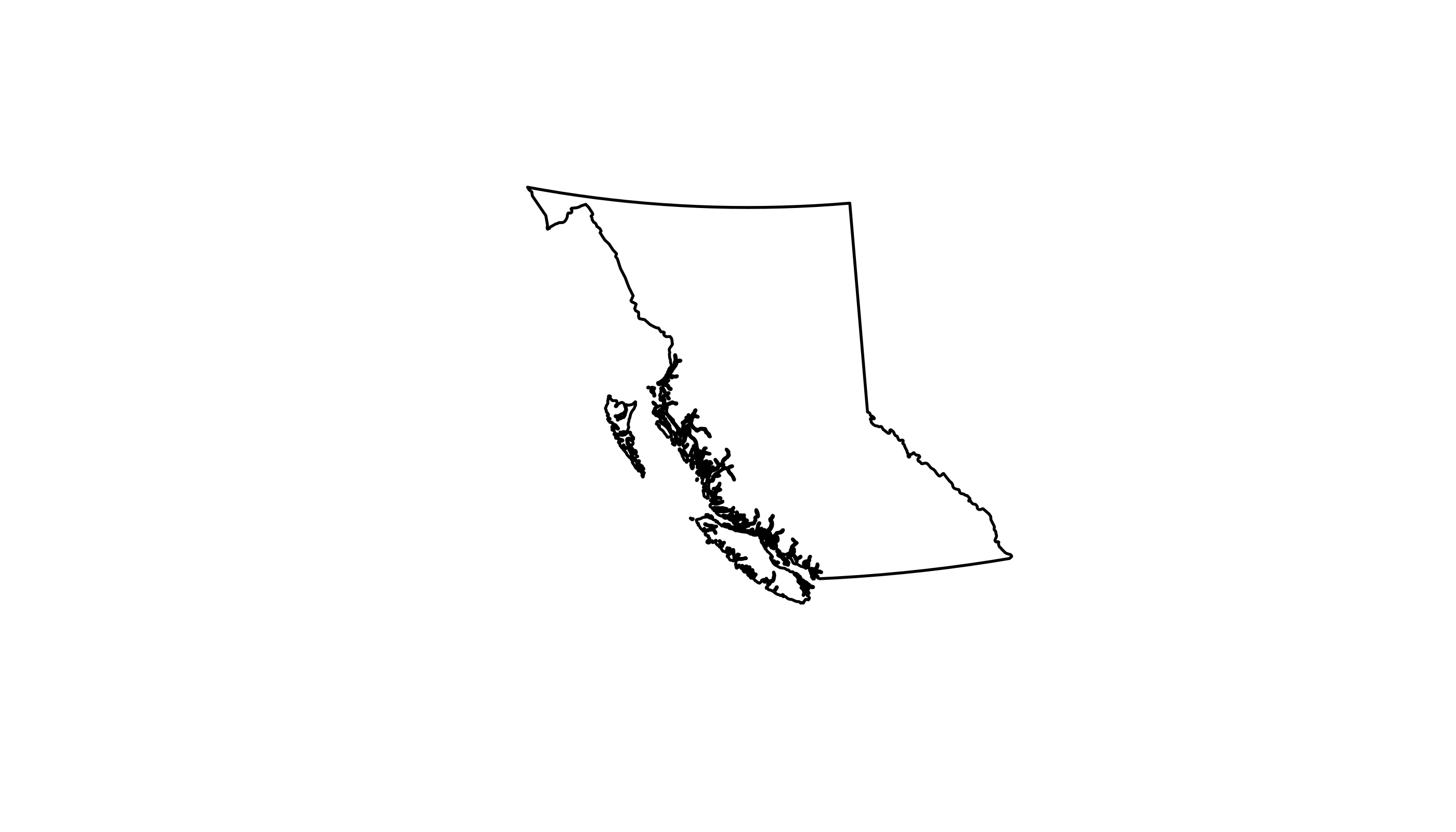 A simple map of the outline of British Columbia.