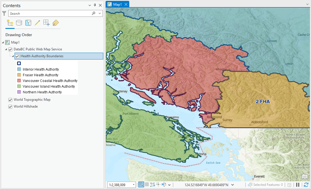 Health Authority WMS service in ArcGIS Pro
