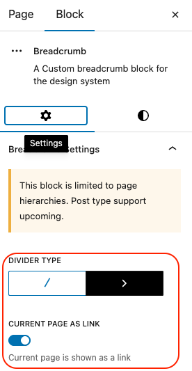 Breadcrumb Block Settings