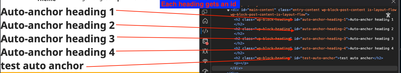 DevTools — H1 element shows id attribute