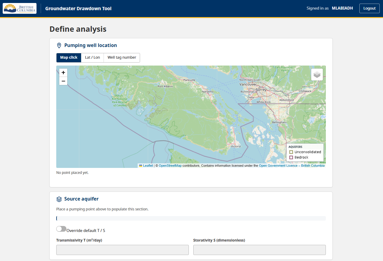 Top of the setup page showing the locate-the-well input modes and the map