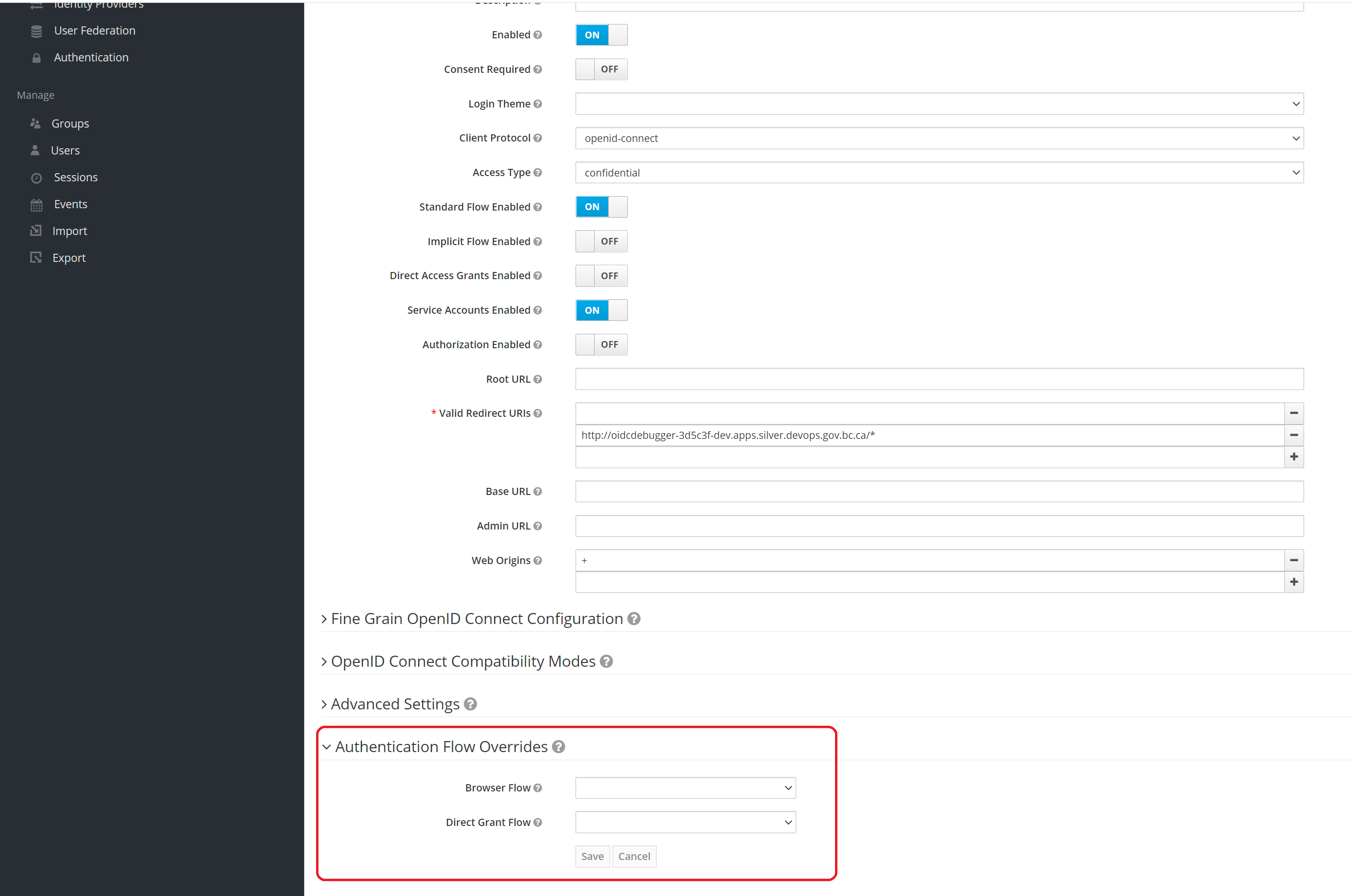 Keycloak Client Authentication Flow Override