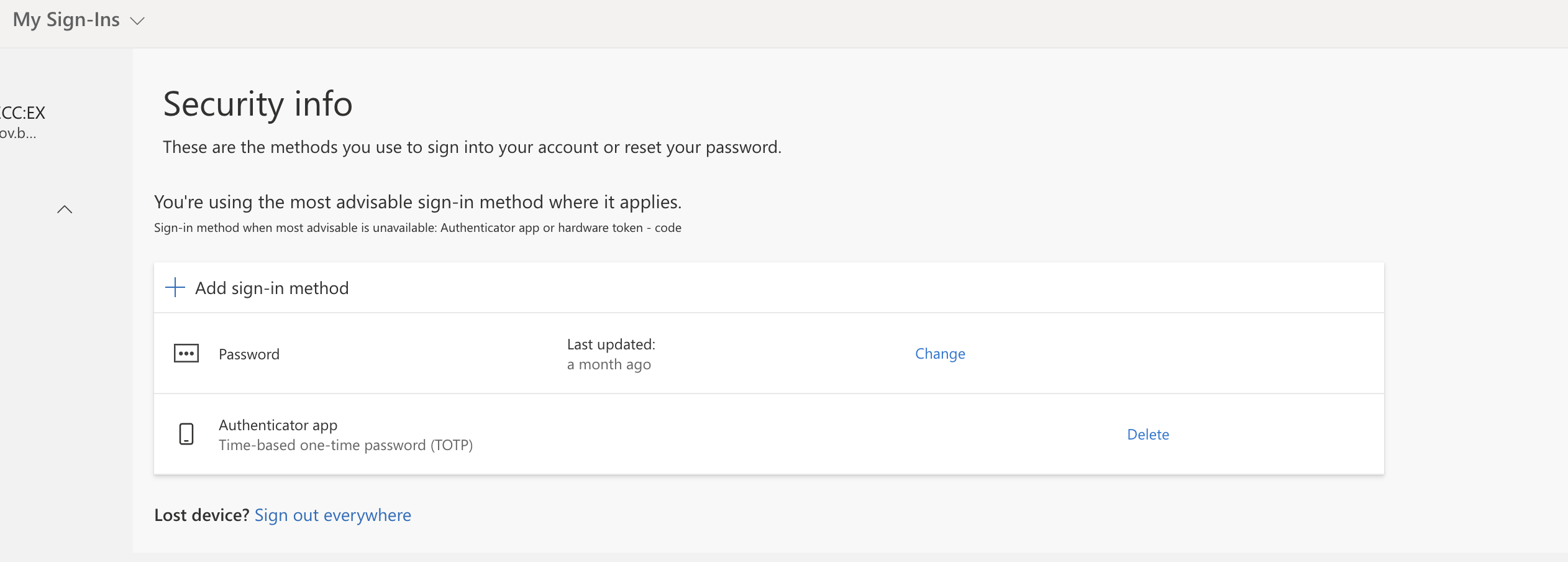 Add sign-in method from the My Sign-Ins Security info page