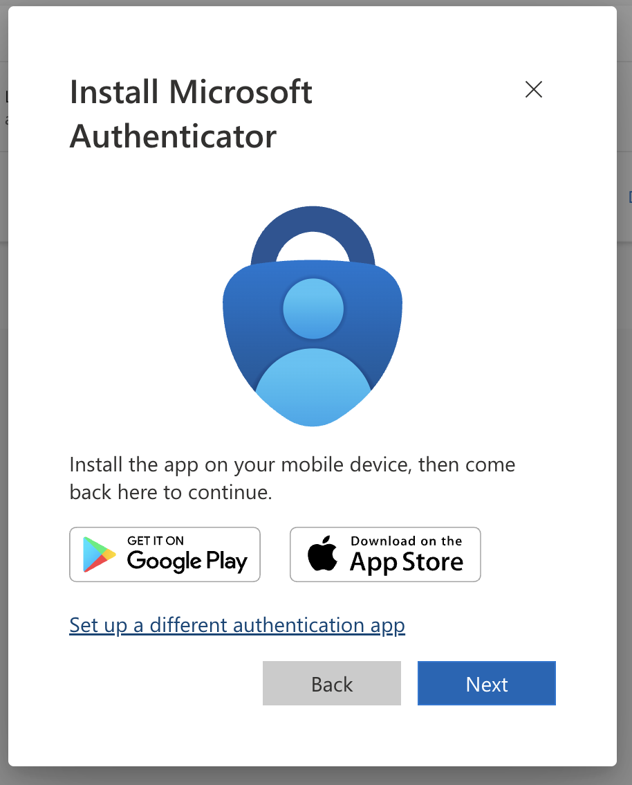 Set up a different authentication app option