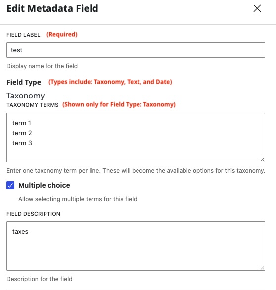 Metadata Field Form